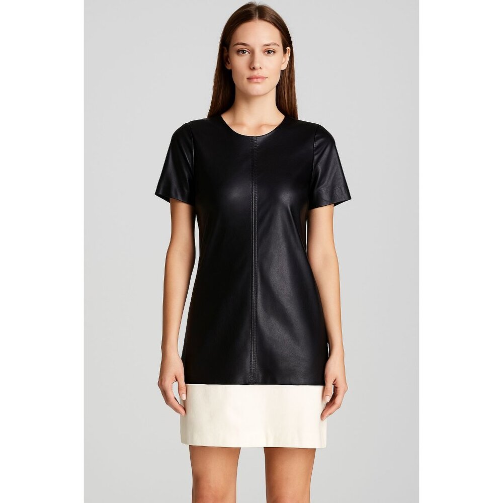 The Limited Colorblock‎ Faux Leather Dress, Size Small, Black & White Lined NEW
